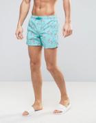 Mango Man Swim Shorts In Blue Famingo Print - Blue
