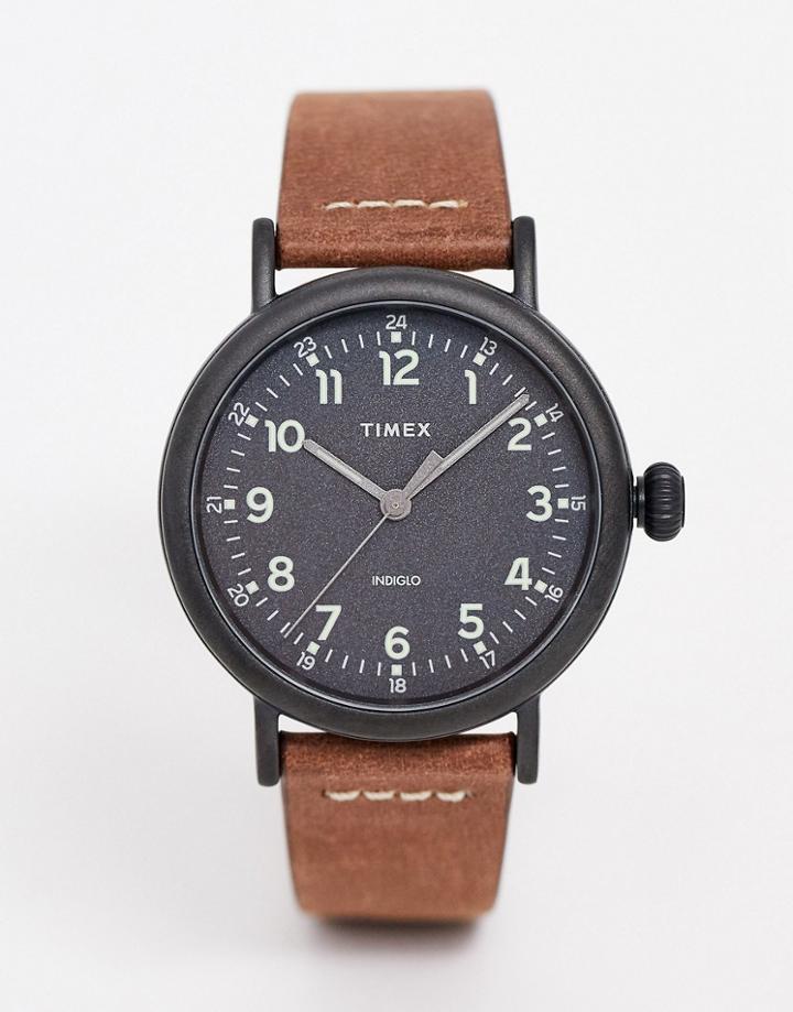 Timex Standard Leather Watch In Brown 40mm