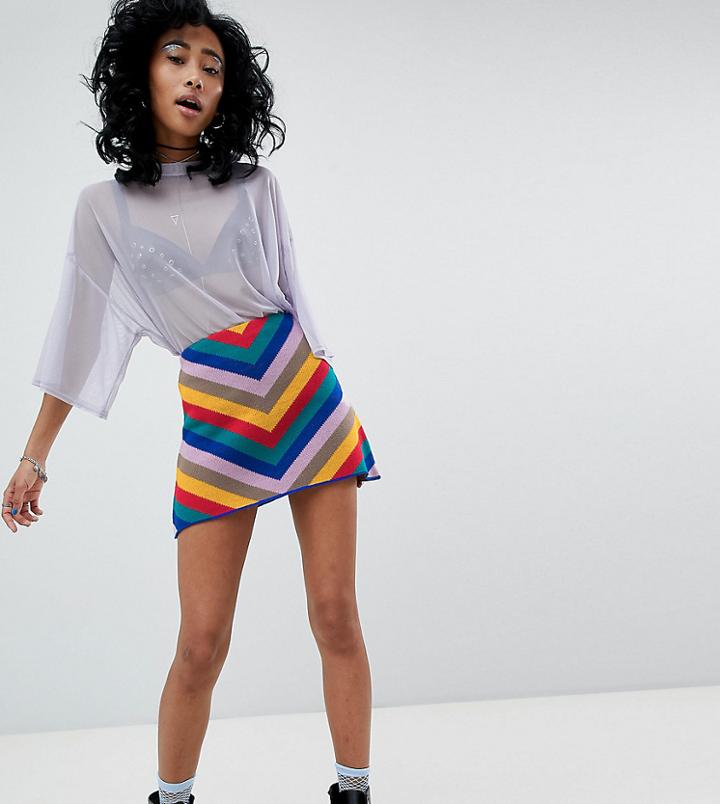 Rokoko Mini A Line Knitted Skirt In Rainbow Stripe - Multi