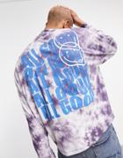 Asos Design Oversized Long Sleeve Acid Wash T-shirt With Print - Black