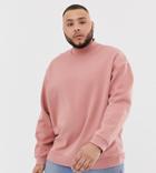 Asos Design Plus Sweatshirt With Turtleneck In Pink - Pink