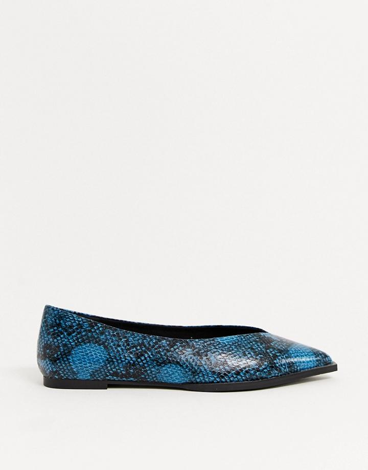 Asos Design Levels High Vamp Ballet Flats In Navy Snake-multi