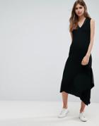 Asos Knitted Dress With V Neck And Hem Detail-black