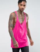 Asos Extreme Racer Back Tank With Raw Edges In Pink - Pink