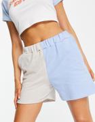 Jdy Mera Color Block Jersey Shorts In Gray And Blue-multi