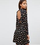 Asos Tall Mini Skater Dress In Ditsy Floral With Open Back - Multi