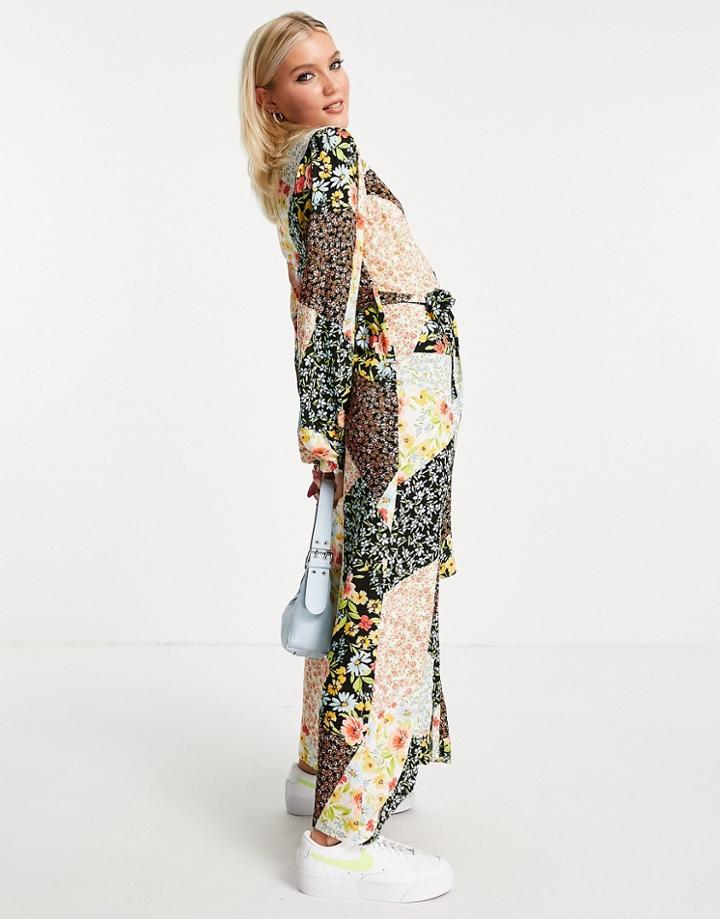 New Look Midaxi Shirt Dress In Patchwork Floral Pattern-multi