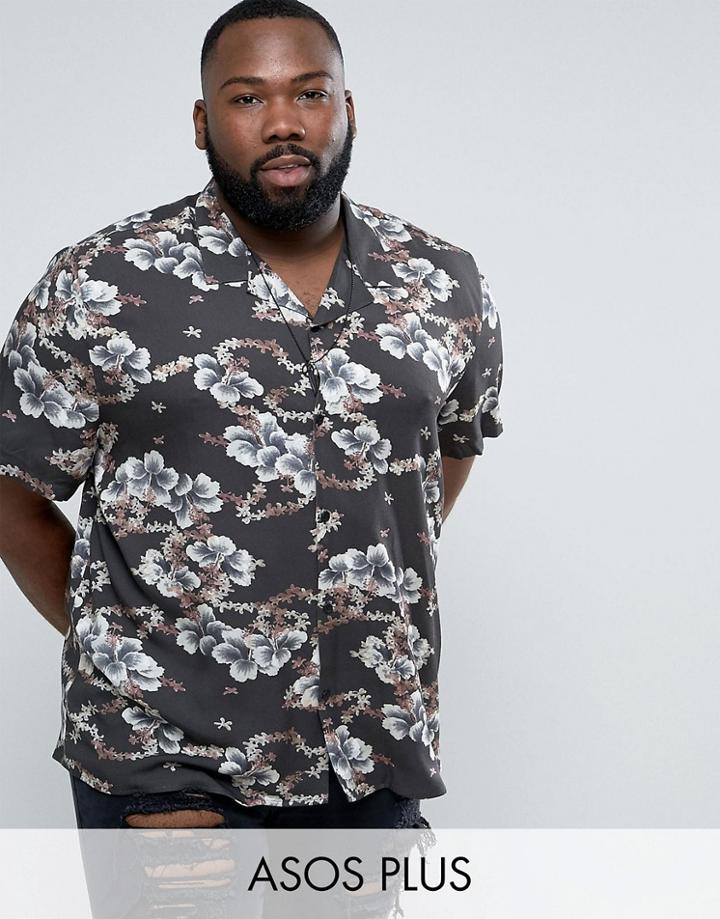Asos Plus Oversized Viscose Floral Print Shirt - Black