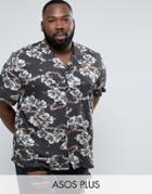 Asos Plus Oversized Viscose Floral Print Shirt - Black