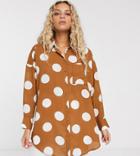 Monki Polka Dot Oversized Blouse In Rust