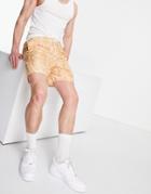 Asos Design Swim Shorts With Abstract Geo Print In Stone-neutral
