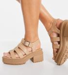 Asos Design Wide Fit Hugo Chunky Mid Heel Sandals In Beige-neutral