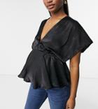 Blume Maternity Satin Top With Kimono Sleeves In Black