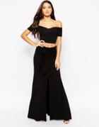 Asos Maxi Skirt With Tie Knot Waist And Splices - Black