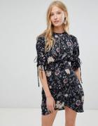 Love & Other Things Floral Print Tie Dress - Black