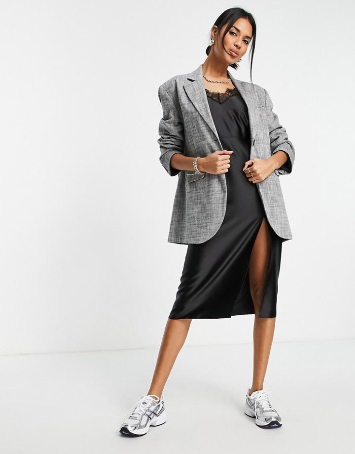 Topshop Oversized Single Breasted Blazer In Gray