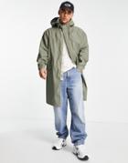 Asos Design Water Resistant Rubberized Rain Jacket In Khaki-green