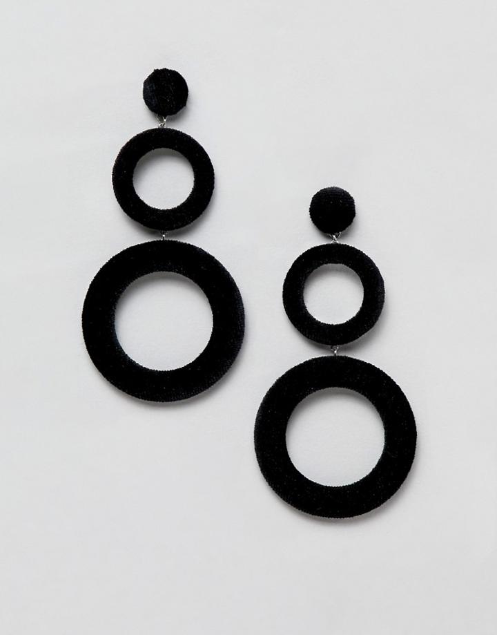 Pieces Velvet Circle Drop Earring - Black