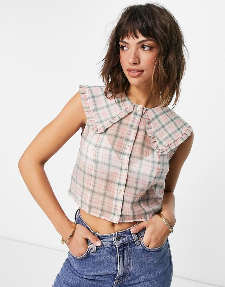 & Other Stories Check Print Oversized Collar Blouse In Multi-yellow