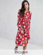 Milk It Midi Dress With Frills In Floral - Multi