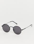 Bershka Oval Sunglasses With Black Frames And Fabric Cord - Black
