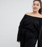 Asos Design Curve Raw Edge Off Shoulder Sweat - Black