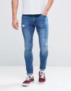 Asos Extreme Super Skinny Jeans With Abrasions - Mid Blue