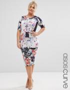 Asos Curve Floral Square Print Midi Bodycon Dress - Multi