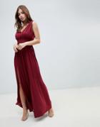 Asos Design Fuller Bust Premium Lace Insert Pleated Maxi Dress-red