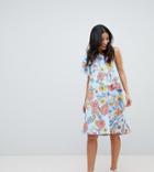 Asos Design Maternity One Shoulder Cape Dress With Hi Lo Hem In Retro Floral - Multi