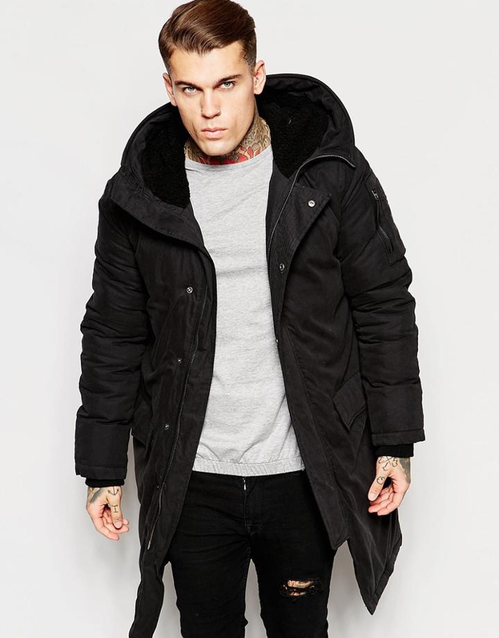 Asos Parka Jacket With Thinsulate In Black - Black