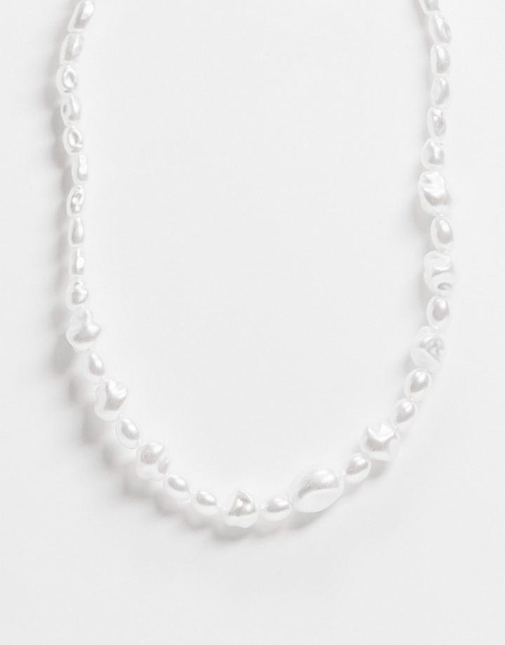 Asos Design Necklace With Faux Pearl-gold