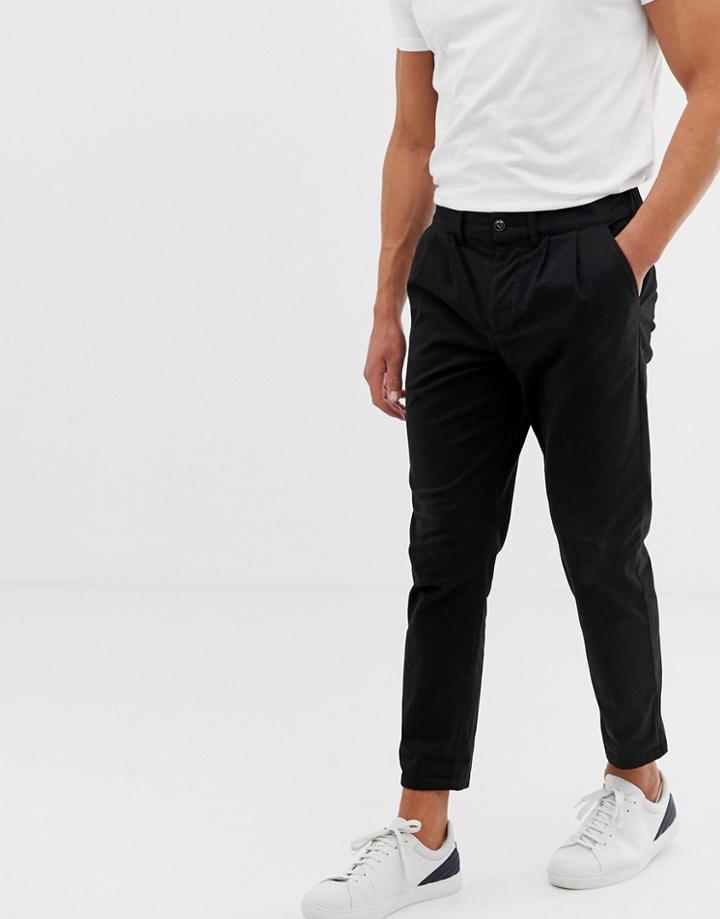 Asos Design Cigarette Chinos With Pleats In Black - Black