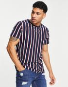 Selected Homme Vertical Stripe T-shirt In Navy In Organic Cotton