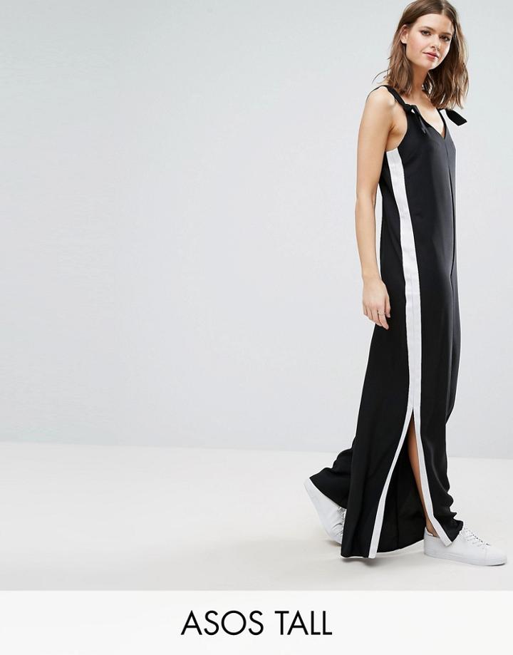 Asos Tall Minimal Jumpsuit With Grosgrain Trim And Knot Detail - Black