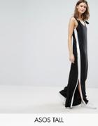 Asos Tall Minimal Jumpsuit With Grosgrain Trim And Knot Detail - Black