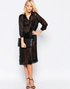 Minimum Midi Shirt Dress With Sheer Panels - Black