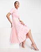 Closet London Pleated Dress With Short Sleeves In Pink