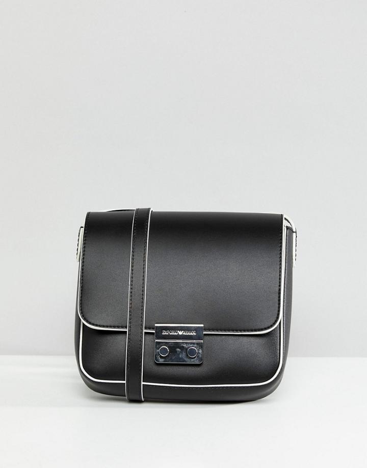 Emporio Armani Leather Cross Body Satchel Bag - Black