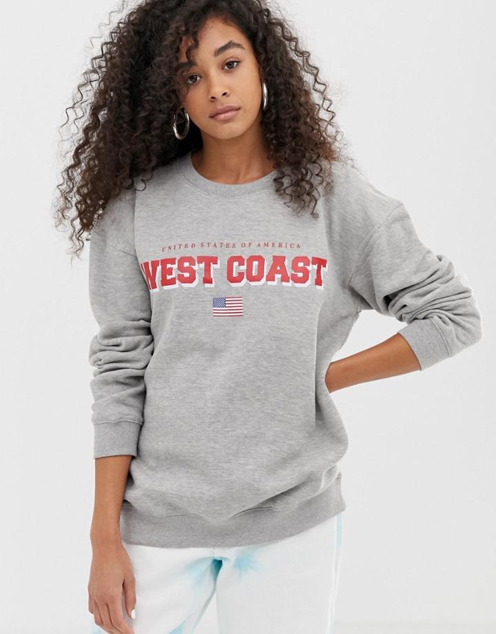Daisy Street Boyfriend Sweatshirt With West Coast Print-gray