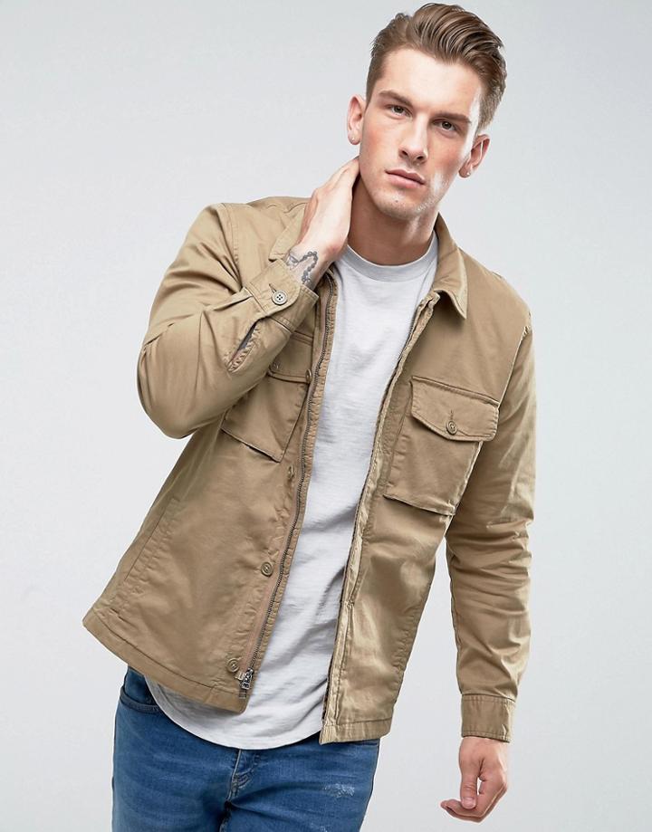 Abercrombie & Fitch Military Over Shirt Zip Front In Beige - Beige