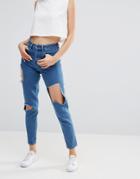 Waven Elsa Mom Jeans With Cut Away - Blue