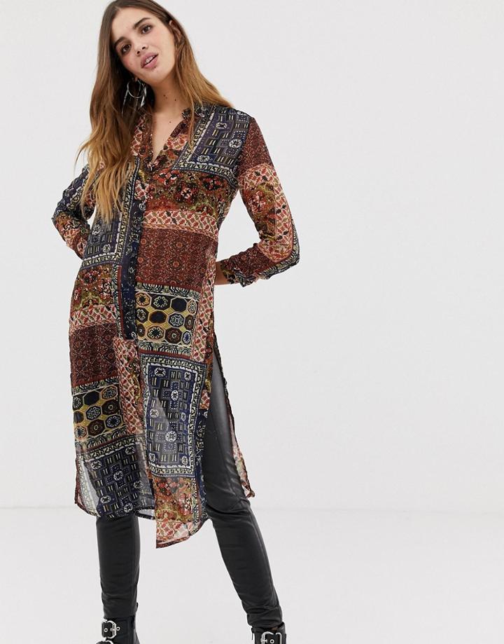 Qed London Scarf Printed Shirt Dress - Multi