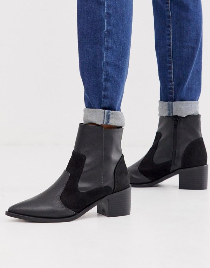 London Rebel Kitten Heel Western Boots In Black