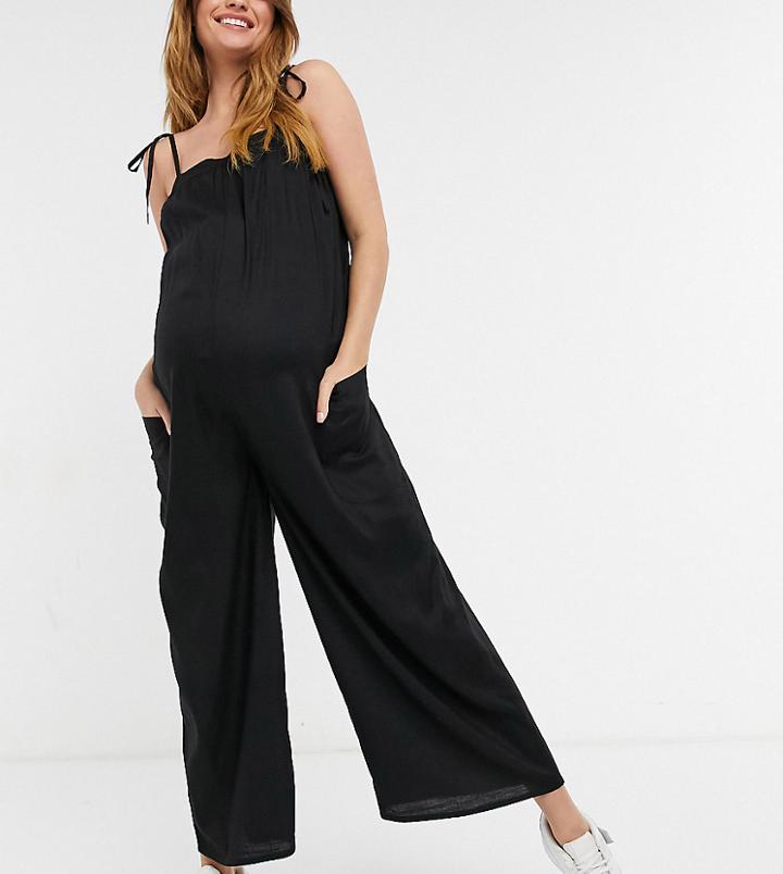 Asos Design Maternity Cami Minimal Pocket Jumpsuit In Black