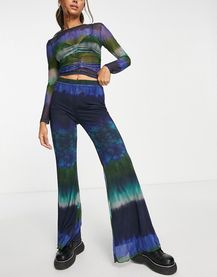 Stradivarius Flare Pants In Blue Tie-dye - Part Of A Set