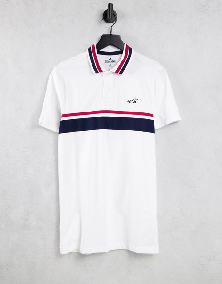 Hollister Icon Logo Chest & Collar Stripe Polo In White