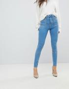 Asos Ridley High Waist Skinny Jeans With Painter Styling In Lily Pretty Wash - Blue