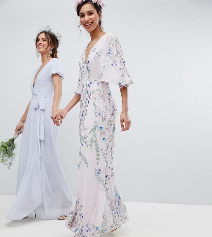 Maya Premium Floral Embellished Wrap Front Maxi Dress In Multi Color - Multi