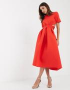 Asos Design T-shirt Belted Cut Out Midi Skater Dress In Red